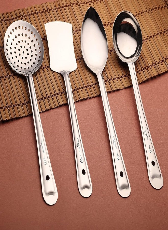 STARXDEAL 4pc Silver Stainless Steel Cooking Spoon Set, Silver, Contains - Frying Ladle, Serving Spoon, Turner Spoon, Curry Ladle - Image 5